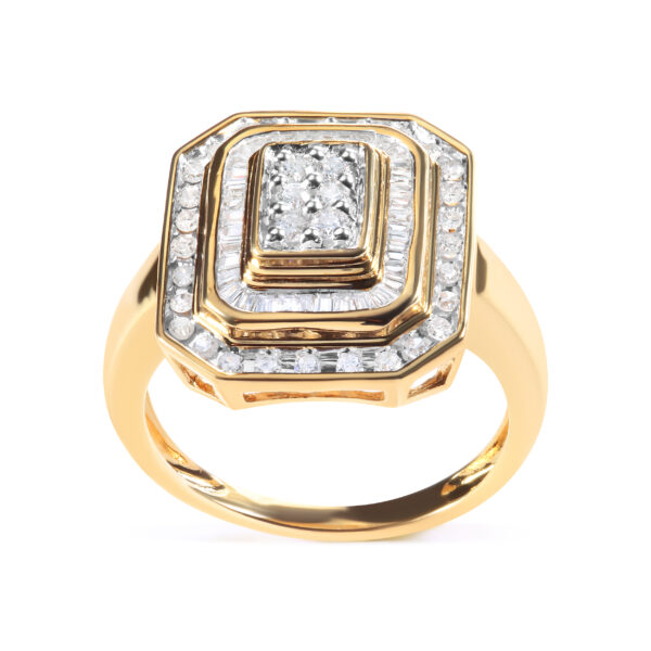 10K Yellow Gold Plated .925 Sterling Silver 1/2 Cttw Round & Baguette Diamond Ring (I-J Color, I2-I3 Clarity) - Size 6