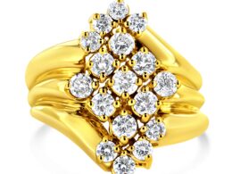 10K Yellow Gold 1 1/2 Cttw Diamond Cluster Tapered Shank Cocktail Ring Cocktail Ring (I-J Color, I1-I2 Clarity) - Ring Size 6