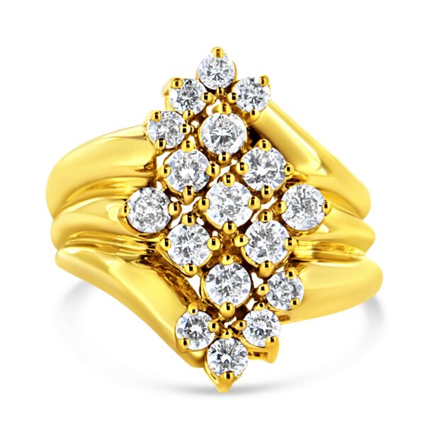 10K Yellow Gold 1 1/2 Cttw Diamond Cluster Tapered Shank Cocktail Ring Cocktail Ring (I-J Color, I1-I2 Clarity) - Ring Size 6