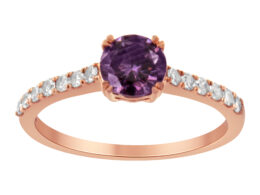 10K Rose Gold 1/4 Cttw Diamond and 6MM Amethyst Gemstone Halo Ring(H-I Color, I1-I2 Clarity) - Ring Size 7