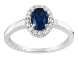 10K White Gold 1/5 Cttw Round Diamond and Prong Set 7MM Created Blue Sapphire Halo Cocktail Ring (H-I Color, I1-I2 Clarity) - Size 7