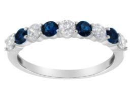 10KT White Gold 1/2 cttw Diamond and 3MM Created Blue Sapphire Gemstone Band Ring (H-I, I1-I2) - Size 7