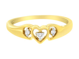 10KT Yellow Gold 1/20 cttw Diamond Triple Heart Diamond Ring (K-L, I1-I2) - Size 7