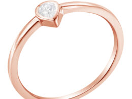 14K Rose Gold Plated .925 Sterling Silver 1/20 Carat Diamond Teardrop Pear-Shaped Miracle Set Petite Fashion Ring (J-K Color, I1-I2 Clarity) - Size 6