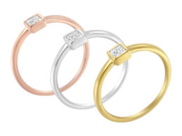 14K Gold Plated .925 Sterling Silver 1/6 Cttw Diamond Cushion Shaped Stackable Promise Ring Set (J-K Color, I1-I2 Clarity) - Size 6