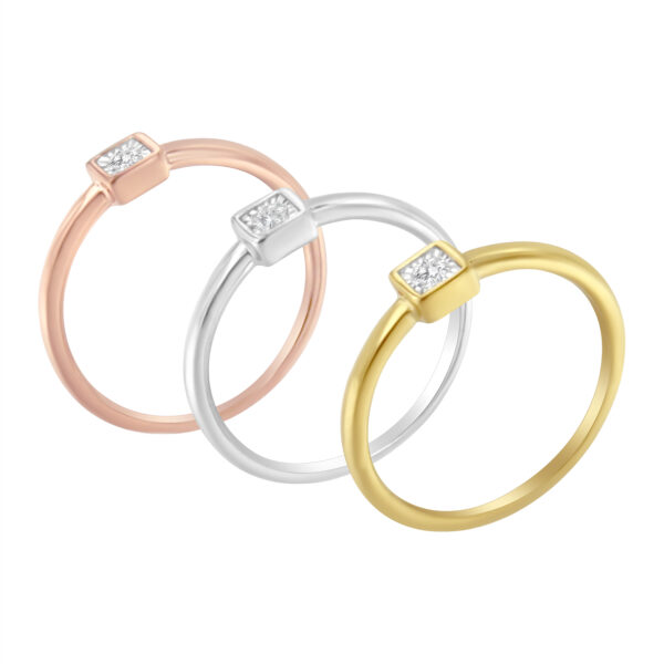 14K Gold Plated .925 Sterling Silver 1/6 Cttw Diamond Cushion Shaped Stackable Promise Ring Set (J-K Color, I1-I2 Clarity) - Size 6
