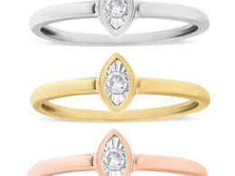 14K Gold Plated .925 Sterling Silver 1/6 Cttw Diamond Marquise Shaped Stackable Promise Ring Set (J-K Color, I1-I2 Clarity) - Size 6