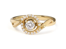 14K Yellow Gold 1/3 Cttw Diamond Solitaire and Halo Swirl Engagement Ring (G-H Color, VS2-SI1 Clarity)- Size 7