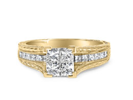 14K Yellow Gold 1.0 Cttw Princess Composite Diamond Engagement Ring (G-H Color, VS1-VS2 Clarity) - Size 7