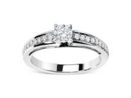 14K White Gold 1/2 Cttw Diamond Solitaire Pave Set Engagement Ring (G-H Color, VS2-SI1 Clarity) - Size 7