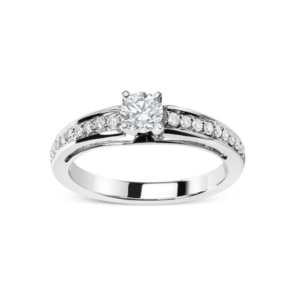 14K White Gold 1/2 Cttw Diamond Solitaire Pave Set Engagement Ring (G-H Color, VS2-SI1 Clarity) - Size 7