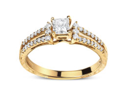 14K Yellow Gold Diamond 5/8 Cttw Princess Diamond Split Shank and Milgrain Engagement Ring (G-H Color, VS2-SI1 Clarity) - Size 7