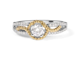 14K Two-Toned Gold Diamond 3/8 Cttw Diamond Split Shank and Beaded Halo Engagement Ring (G-H Color, VS2-SI1 Clarity) - Size 7