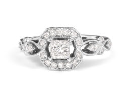 14K White Gold Diamond 3/4 Cttw Diamond Halo Style and Woven Shank Engagement Ring (G-H Color, VS2-SI1 Clarity) - Size 7