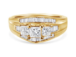 14K Yellow Gold 1 1/2 Cttw Princess and Baguette-Cut Diamond 3-Stone Ring (H-I Color, VS2-SI1 Clarity)