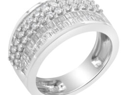 14K White Gold Round and Baguette Diamond Ring (1 1/2 Cttw, F-G Color, SI1-SI2 Clarity) - Size 6-3/4