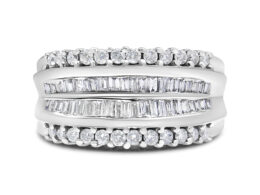 14K White Gold 1.00 Cttw Round and Baguette-Cut Diamond Modern Band Ring (H-I Color, SI2-I1 Clarity) - Ring Size 7