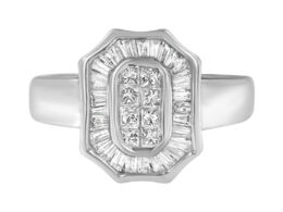 14K White Gold 1.00 Cttw Baguette and Princess-Cut Diamond Cocktail Art Deco Style Ring (H-I Color, SI1-SI2 Clarity) - Size 7