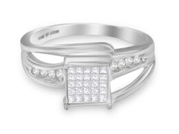 10K White Gold 1/3 Cttw Invisible Set Princess-cut Diamond Cluster Bypass Ring (H-I Color, SI1-SI2 Clarity) - Ring Size 7