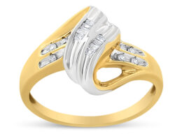10K Yellow and White Gold 1.00 Cttw Round And Baguette-Cut Diamond Accent Bypass Ring (H-I Color, I2-I3 Clarity) - Ring Size 7