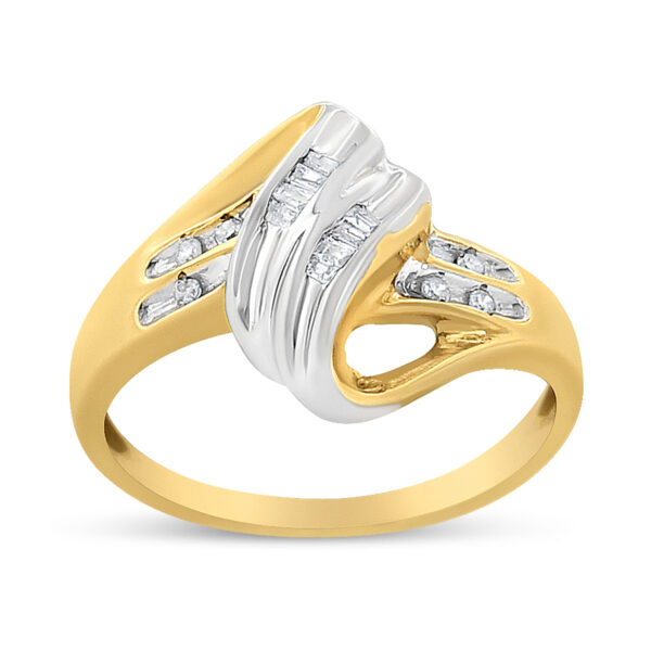 10K Yellow and White Gold 1/10 Cttw Baguette and Round-Cut Diamond Bypass Ring (I2 Color, H-I Clarity) - Size 7