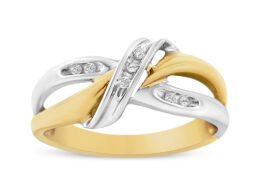 10K Yellow and White Gold 1/20 Cttw Round-Cut Diamond Bypass Ring (I2 Color, I-J Clarity)