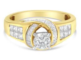14K Two-Toned Gold Round, Baguette and Princess Cut Diamond Ring (1 1/8 Cttw, H-I Color, SI2-I1 Clarity) - Size 6