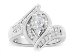 14K White Gold 1 1/4 Cttw Pie, Baguette and Princess cut Diamond Marquise Shape Engagement Cocktail Ring (H-I Color, SI2-I1 Clarity)