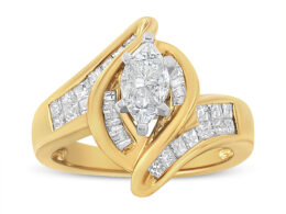 14K Yellow Gold Princess, Baguette, and Pie cut Diamond Marquise Shaped Ring (1 1/4 Cttw, G-H Color, SI1-SI2 Clarity) - Size 5-1/2