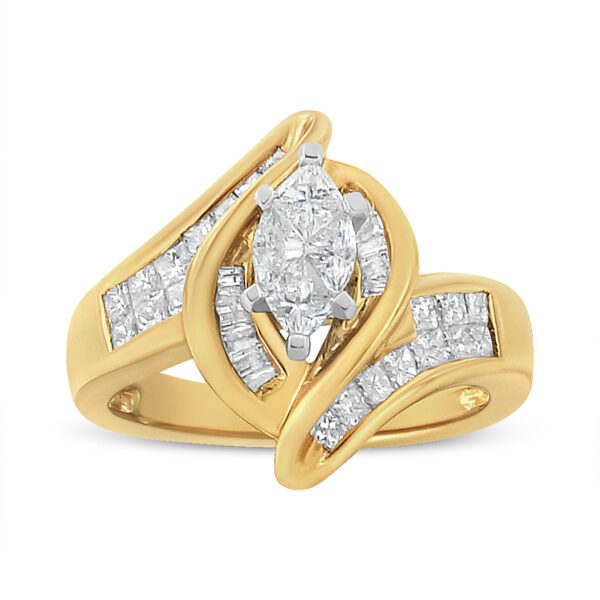14K Yellow Gold Princess, Baguette, and Pie cut Diamond Marquise Shaped Ring (1 1/4 Cttw, G-H Color, SI1-SI2 Clarity) - Size 7-1/2