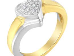 14K Two-Toned Gold Princess-Cut Diamond Heart Promise Ring (1/4 Cttw, H-I Color, I1-I2 Clarity) - Size 6