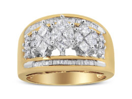 10K Yellow and White Gold 1 1/2 Cttw Pear Shaped 3 Stone Style Diamond Ring Band (H-I Color, SI1-SI2 Clarity) - Ring Size 7