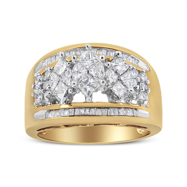 10K Yellow and White Gold 1 1/2 Cttw Pear Shaped 3 Stone Style Diamond Ring Band (H-I Color, SI1-SI2 Clarity) - Ring Size 7