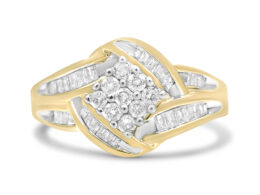 10K Yellow and White Gold 3/4 Cttw Diamond Cluster and Swirl Ring (H-I Color, I1-I2 Clarity)