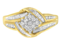 10K Yellow Gold Round and Baguette Cut Diamond Ring (1/2 Cttw, H-I Color, I1-I2 Clarity) - Size 7