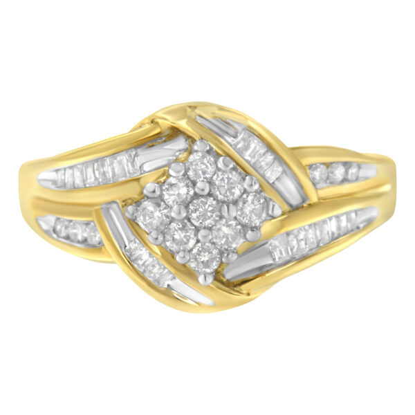 10K Yellow Gold Round and Baguette Cut Diamond Ring (1/2 Cttw, H-I Color, I1-I2 Clarity) - Size 8