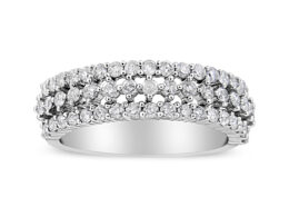 14K White Gold 1.0 Cttw Prong Set Round Diamond Split Shank Three Row Band Ring (H-I Color, I2-I3 Clarity) - Size 6