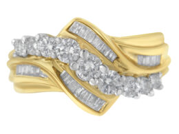 10K Two-Toned Diamond Bypass Ring (1 Cttw, H-I Color, SI2-I1 Clarity) - Size 6-1/2