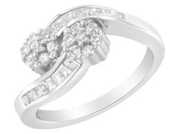 14K White Gold Round and Baguette Diamond Bypass Ring (1/2 cttw, H-I Color, I1-I2 Clarity) - Ring Size 6