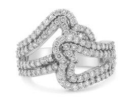 14K White Gold 1 1/2 Cttw Diamond Open Double Heart Bypass Ring Band (H-I Color, VS1-VS2 Clarity) - Ring Size 7
