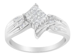 10K White Gold 1/3 Cttw Princess and Baguette Cut Diamond Bypass Style Cocktail Ring (I-J Color, I1-I2 Clarity) - Size 4