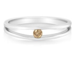 10K White Gold 1/10 Ct Round-Brilliant Cut Champagne Diamond Tension Set Solitaire Promise Ring (Champagne Color, SI2-I1 Clarity) - Size 6