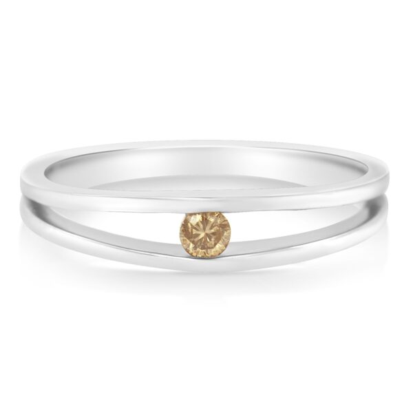 10K White Gold 1/10 Ct Round-Brilliant Cut Champagne Diamond Tension Set Solitaire Promise Ring (Champagne Color, SI2-I1 Clarity) - Size 6