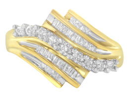 10K Yellow Gold Round and Baguette Diamond-Cut Ring (1/2 Cttw, I-J Color, I1-I2 Clarity) - Size 9