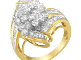 10K Yellow Gold Round and Baguette Diamond Swirl Ring (2.0 Cttw, J-K Color, I2 Clarity) - Size 6-3/4