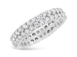 14K White Gold 2.0 Cttw Round-Cut Diamond Double Row Eternity Band Ring (H-I Color, SI1-SI2 Clarity) - Ring Size 7