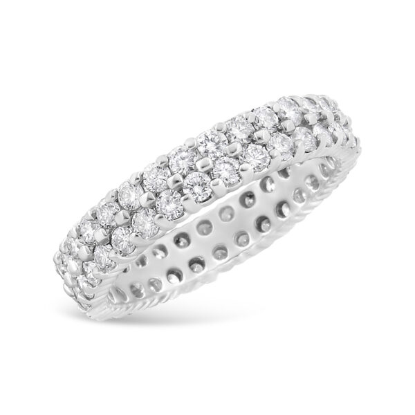 14K White Gold 2.0 Cttw Round-Cut Diamond Double Row Eternity Band Ring (H-I Color, SI1-SI2 Clarity) - Ring Size 7