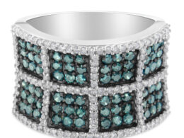 14K White Gold White and Treated Blue Diamond Cocktail Ring (1 1/2 Cttw, H-I Color, I1-I2 Clarity) - Size 6
