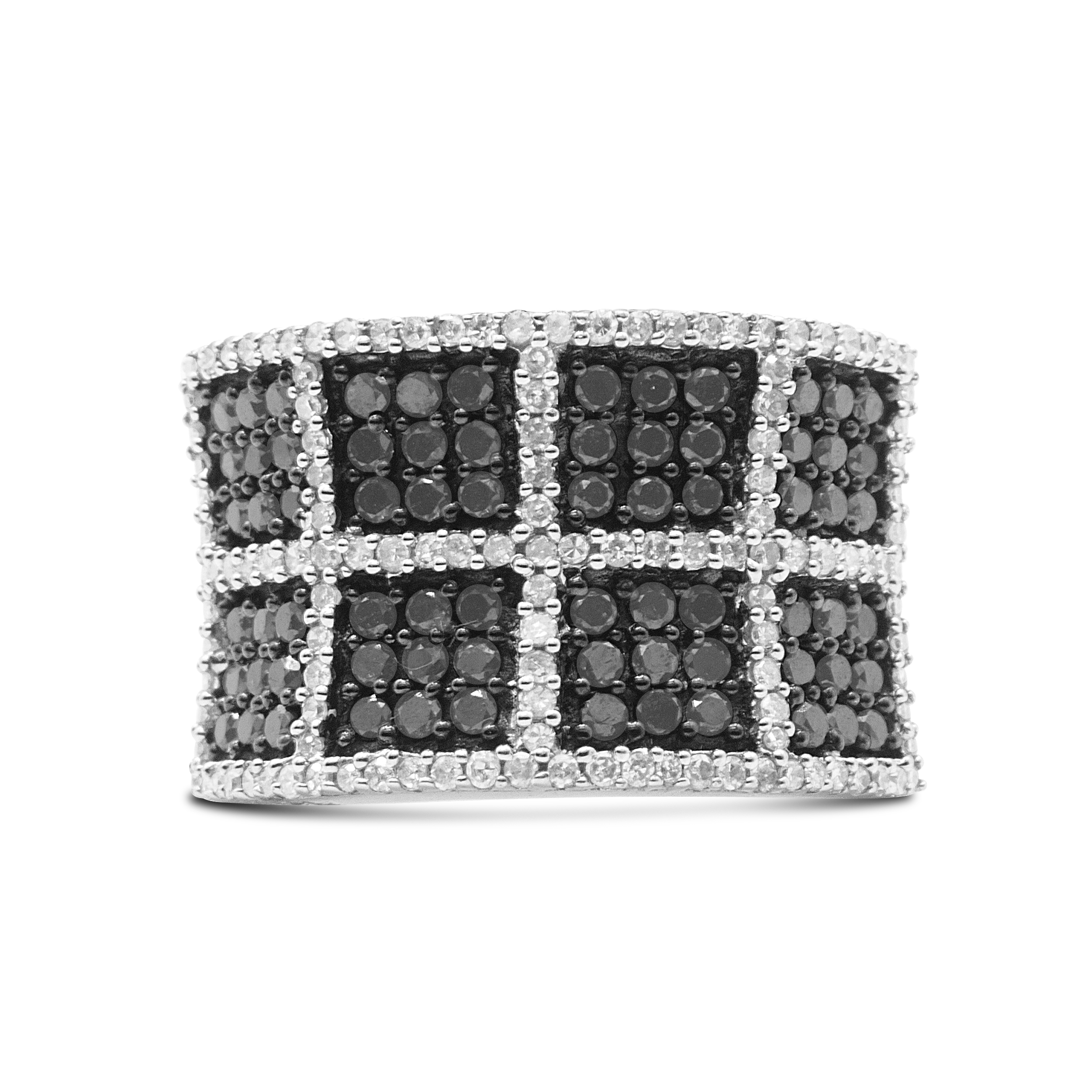 14K White Gold 1 1/2 Cttw White and Treated Black Diamond Cocktail Ring (H-I Color, I1-I2 Clarity) - Size 7