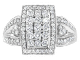 10K White Gold 1.0 Cttw Diamond Rectangular Cushion Shaped Cluster Halo Flared Band Cocktail Fashion Ring (H-I Color, SI2-I1 Clarity) - Size 6